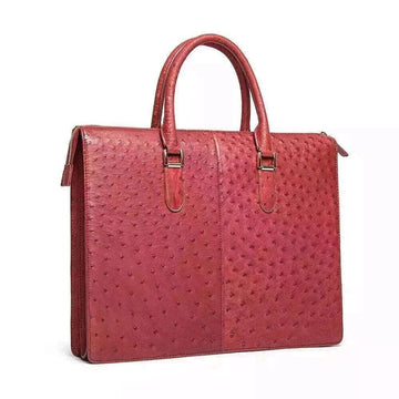 Genuine Ostrich Skin Leather Red Large Tote Shoulder  Bag
