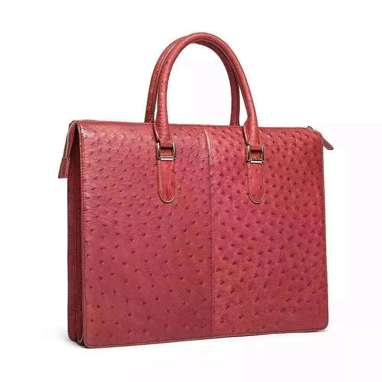 Genuine Ostrich Skin Leather Red Large Tote Shoulder  Bag