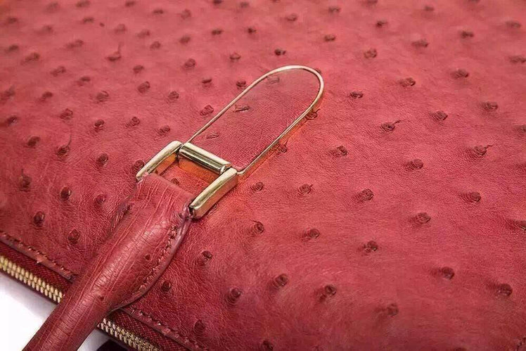 Genuine Ostrich Skin Leather Red Large Tote Shoulder  Bag