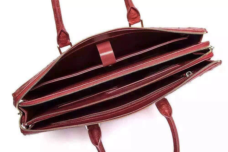 Genuine Ostrich Skin Leather Red Large Tote Shoulder  Bag