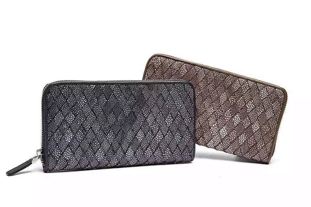 GenuinePearl Stingray Leather Woven Large Zip Around  Wallet For Women