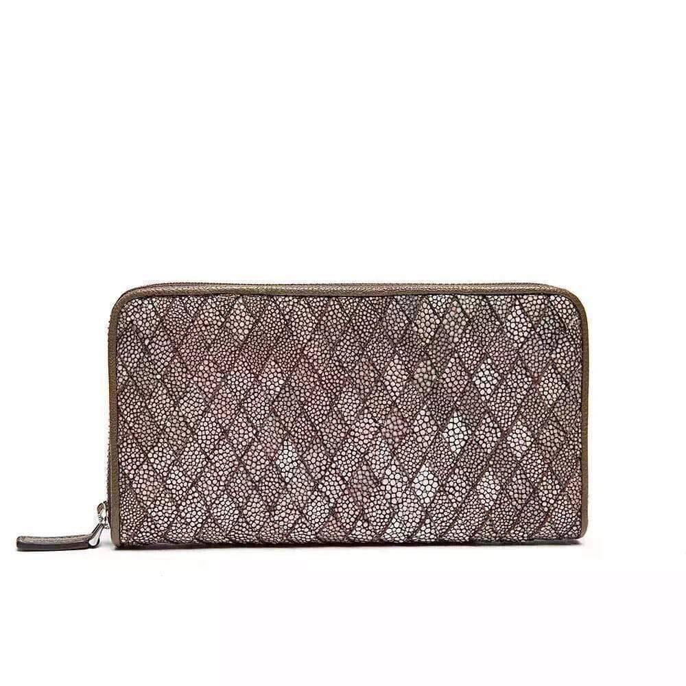 GenuinePearl Stingray Leather Woven Large Zip Around  Wallet For Women