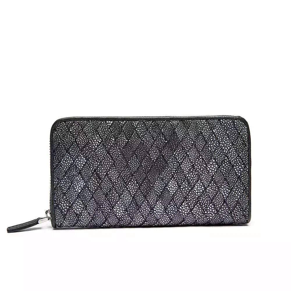 GenuinePearl Stingray Leather Woven Large Zip Around  Wallet For Women