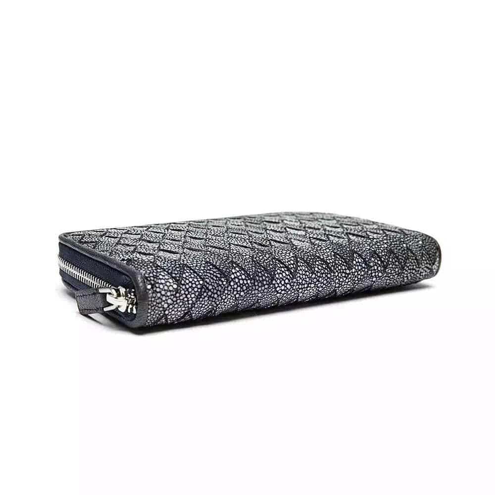 GenuinePearl Stingray Leather Woven Large Zip Around  Wallet For Women