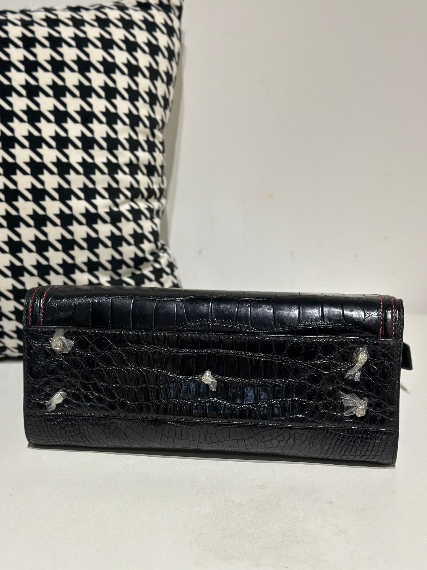 Crocodile Leather Top Handle Bag Black