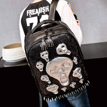 Halloween Backpack 3D Skull Ghost Doodle Morph Backpack Rivets Punk Laptop Computer Bag
