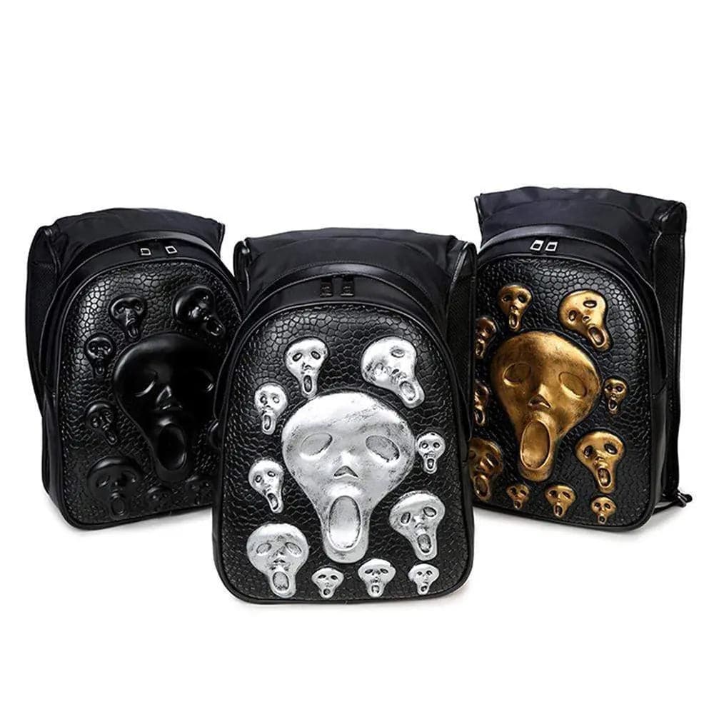 Halloween Backpack 3D Skull Ghost Doodle Morph Backpack Rivets Punk Laptop Computer Bag With Hat