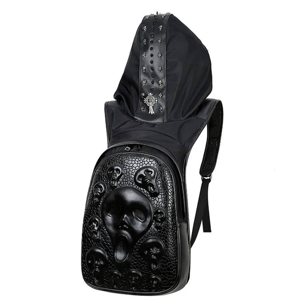 Halloween Backpack 3D Skull Ghost Doodle Morph Backpack Rivets Punk Laptop Computer Bag With Hat