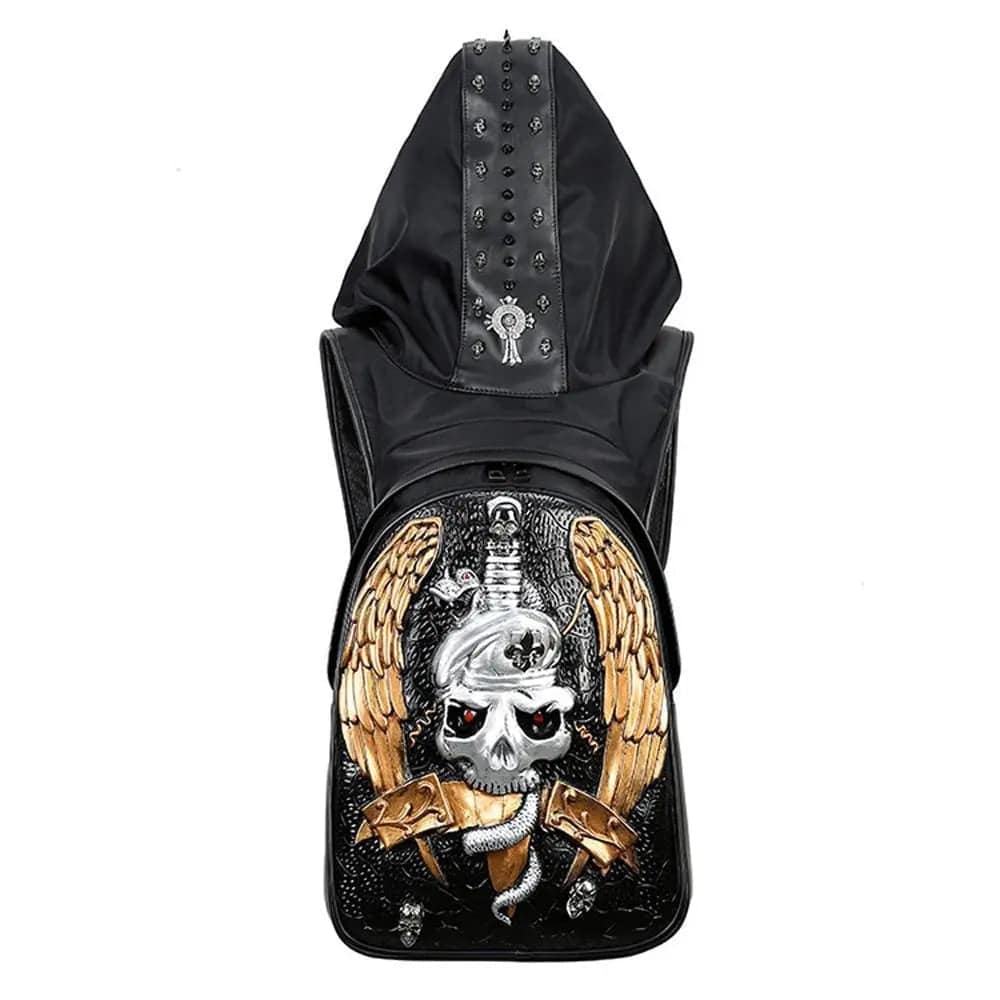 Hoody Hoodie 3D Phantom Ghost Skull Backpack Rivets Laptop Travelling Rucksack Bag with Hat