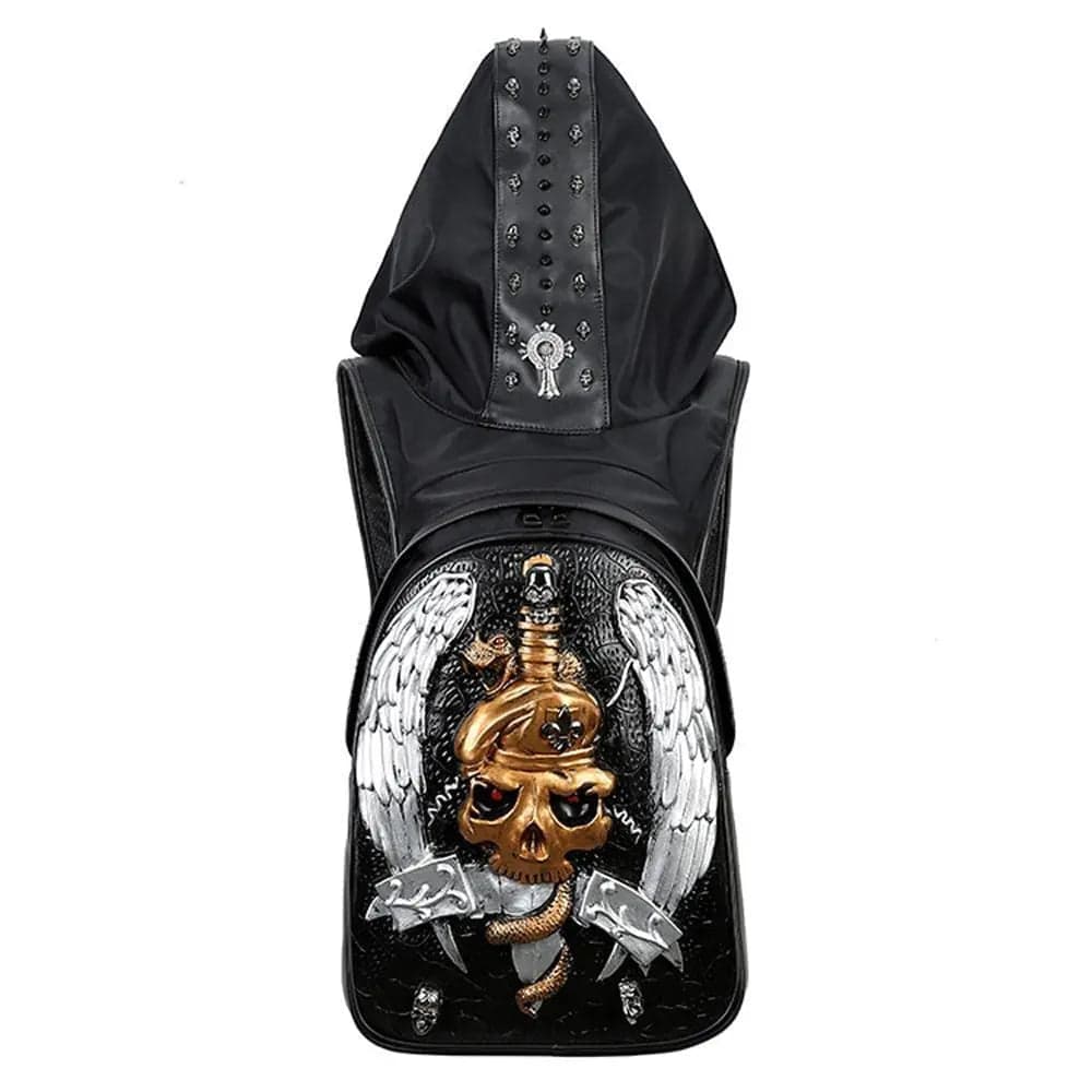 Hoody Hoodie 3D Phantom Ghost Skull Backpack Rivets Laptop Travelling Rucksack Bag with Hat