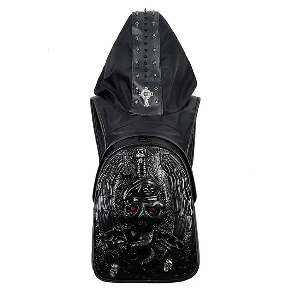 Hoody Hoodie 3D Phantom Ghost Skull Backpack Rivets Laptop Travelling Rucksack Bag with Hat