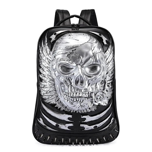 Hoody Hoodie 3D Skull Ghost Backpack Rivets Punk Travelling Rucksack Computer Bags