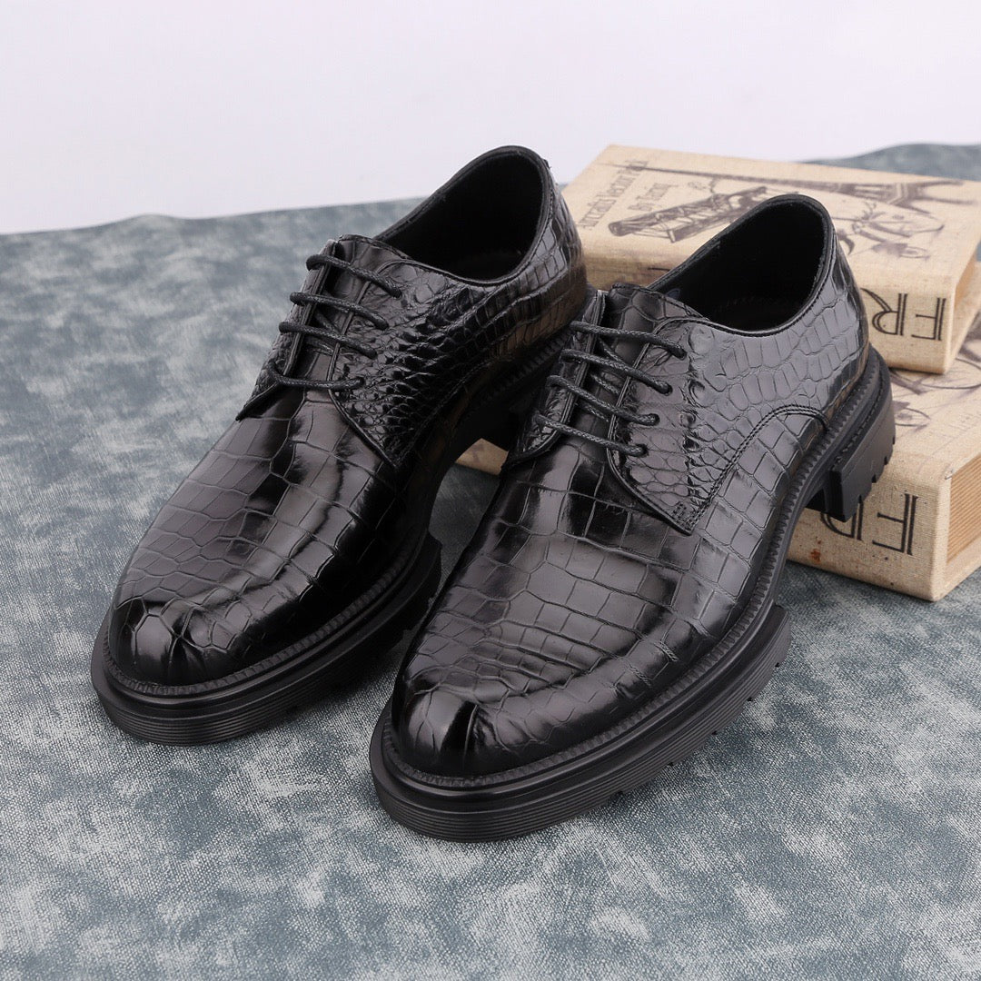 Crocodile Shoes Siamese Crocodile Belly Lace-Up Dress Shoes