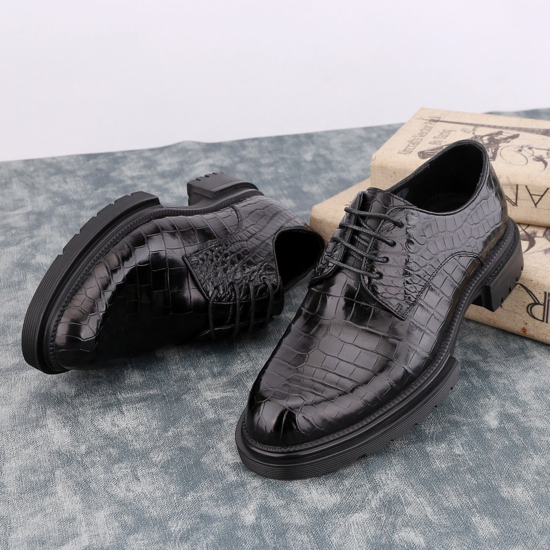 Crocodile Shoes Siamese Crocodile Belly Lace-Up Dress Shoes