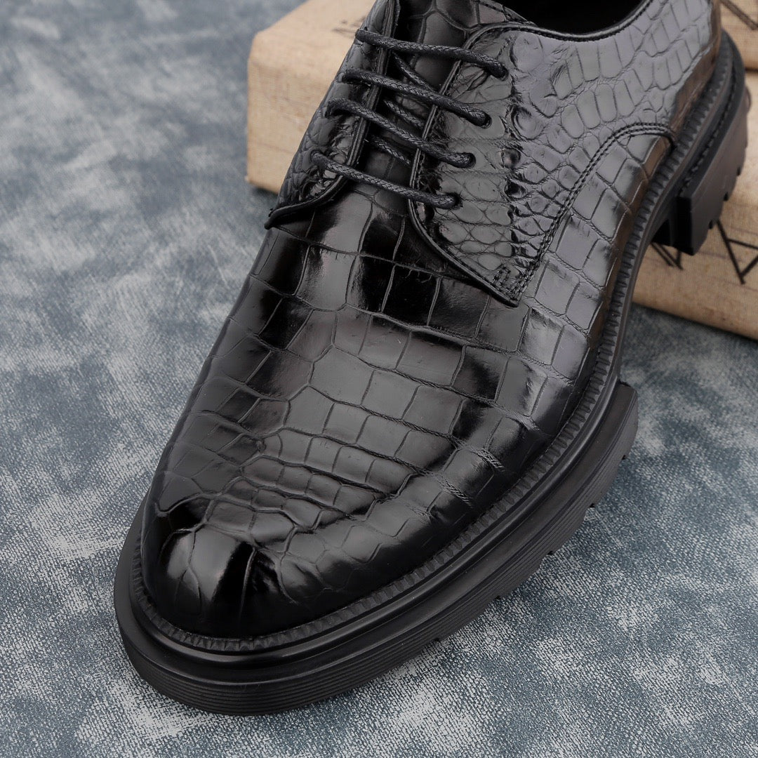 Crocodile Shoes Siamese Crocodile Belly Lace-Up Dress Shoes