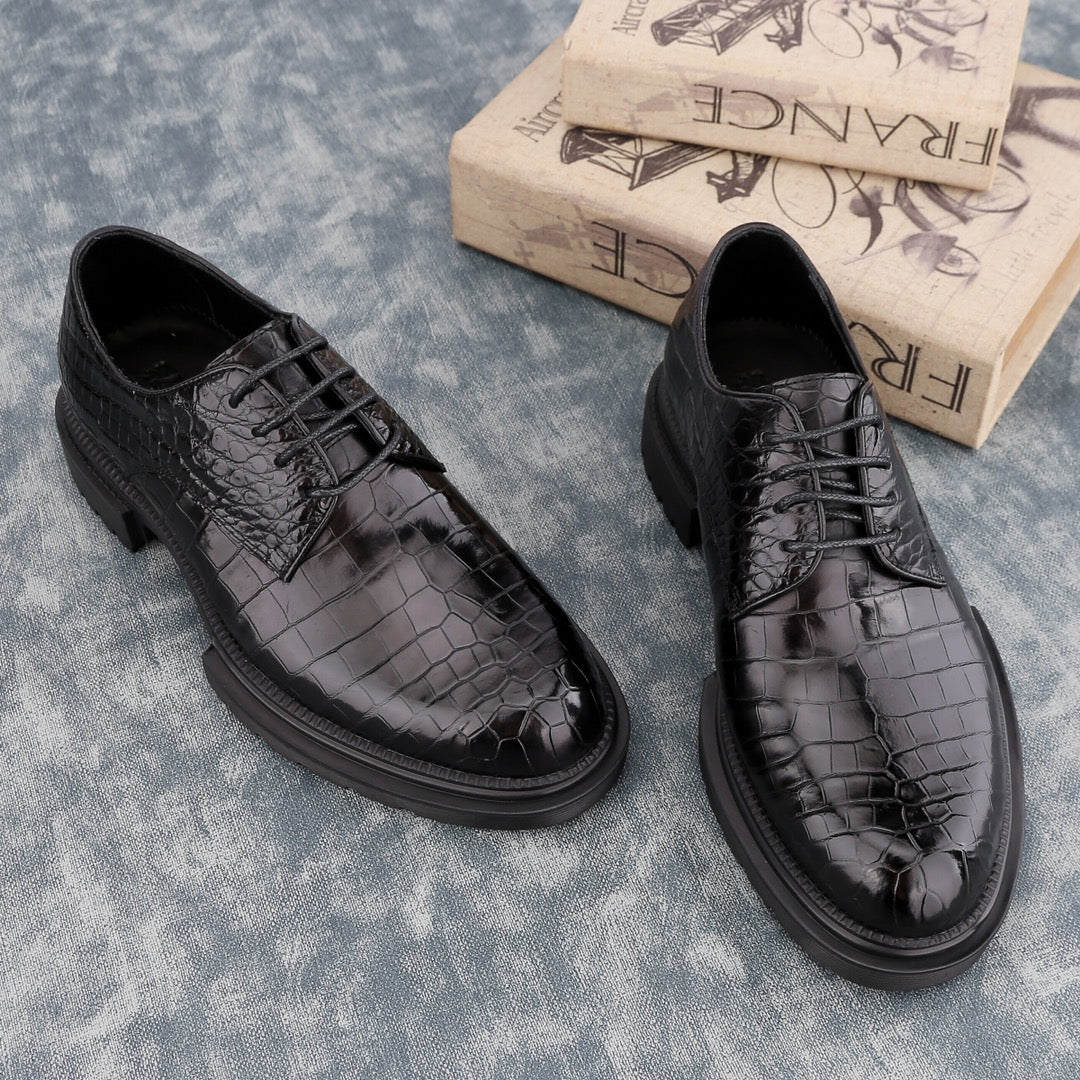 Crocodile Shoes Siamese Crocodile Belly Lace-Up Dress Shoes
