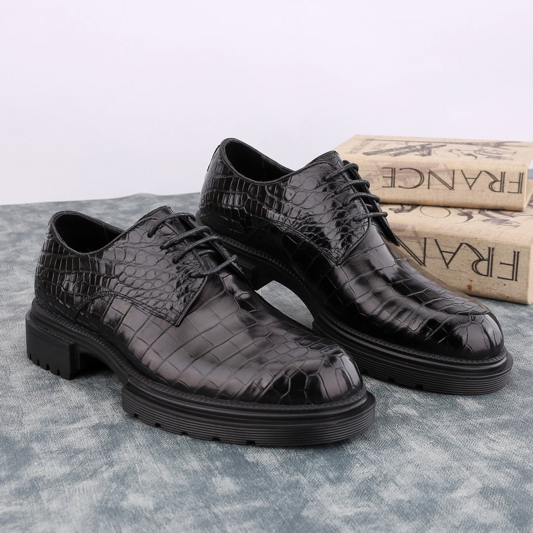 Crocodile Shoes Siamese Crocodile Belly Lace-Up Dress Shoes