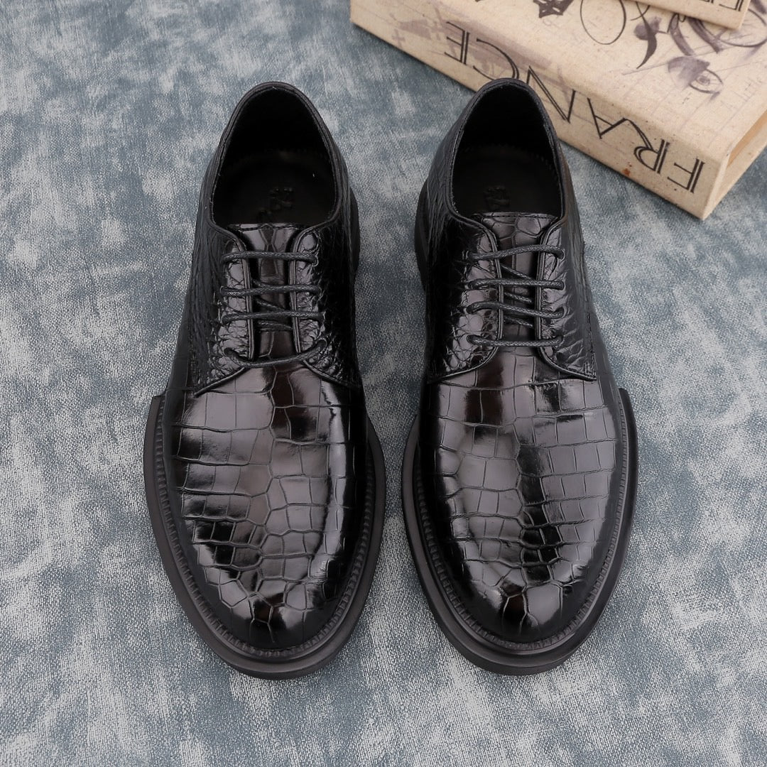Crocodile Shoes Siamese Crocodile Belly Lace-Up Dress Shoes