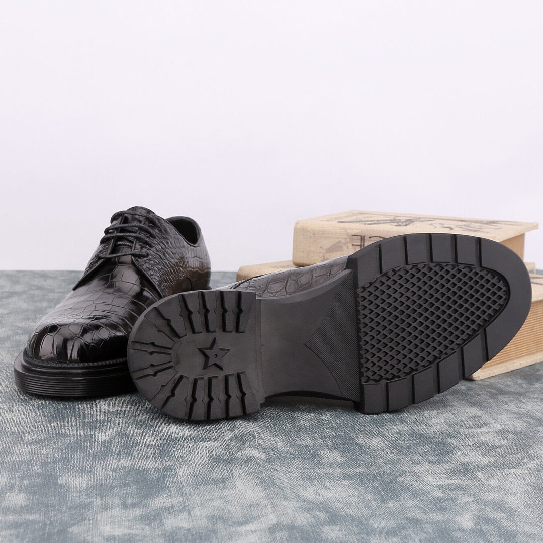 Crocodile Shoes Siamese Crocodile Belly Lace-Up Dress Shoes
