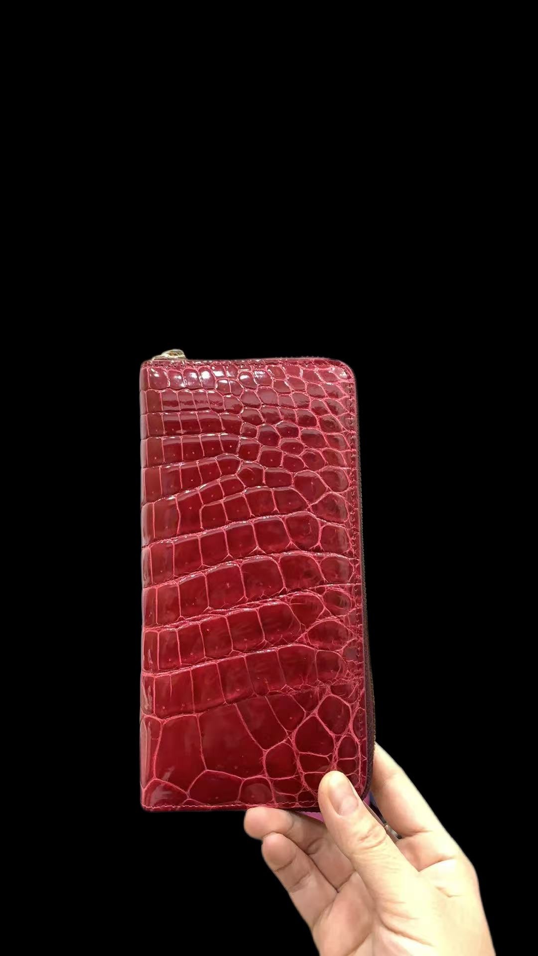 High Shiny Genuine Crocodile Skin Leather Zip Wallets