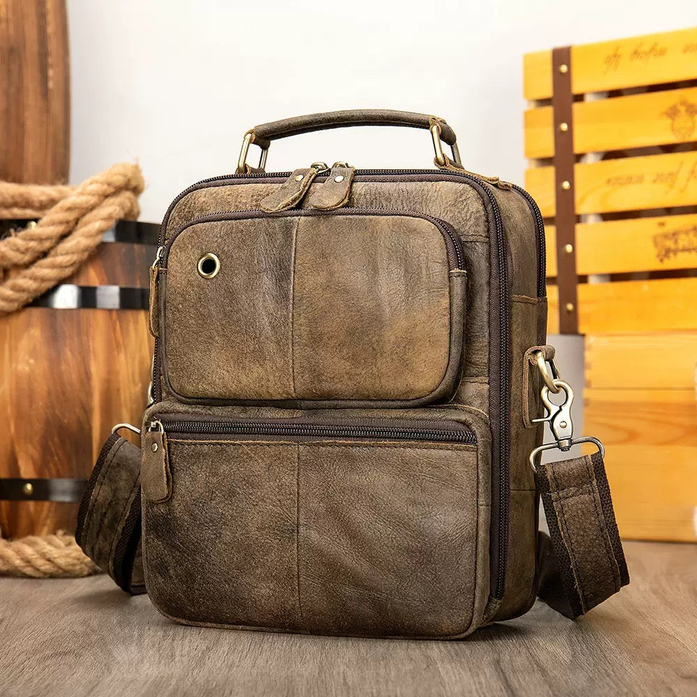 Rossie Viren Vintage Crossbody Bag Two Pockets Front With Grab Handle And Long Shoulder Strap