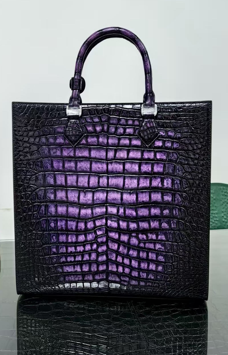 Preorder Womens Vintage Crocodile Leather Tote Bag Vintage Purple