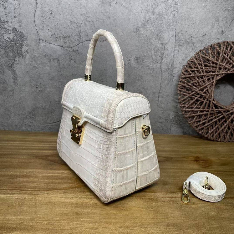 Himalaya White  Crocodile Skin Leather Top Handle Bags