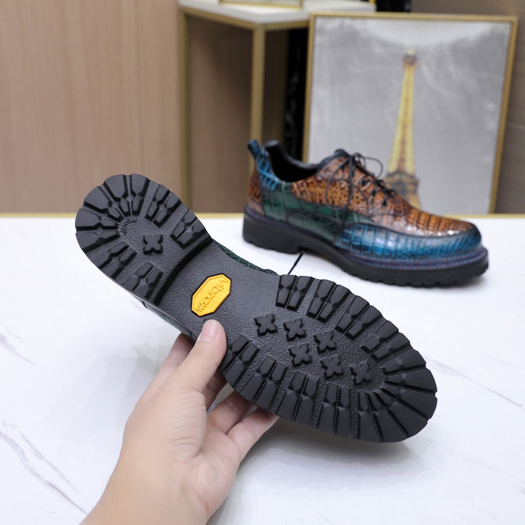 Crocodile Shoes Crocodile Leather Norwegian Sewn Lace Up Dress Shoes Vintage Brown/ Blue