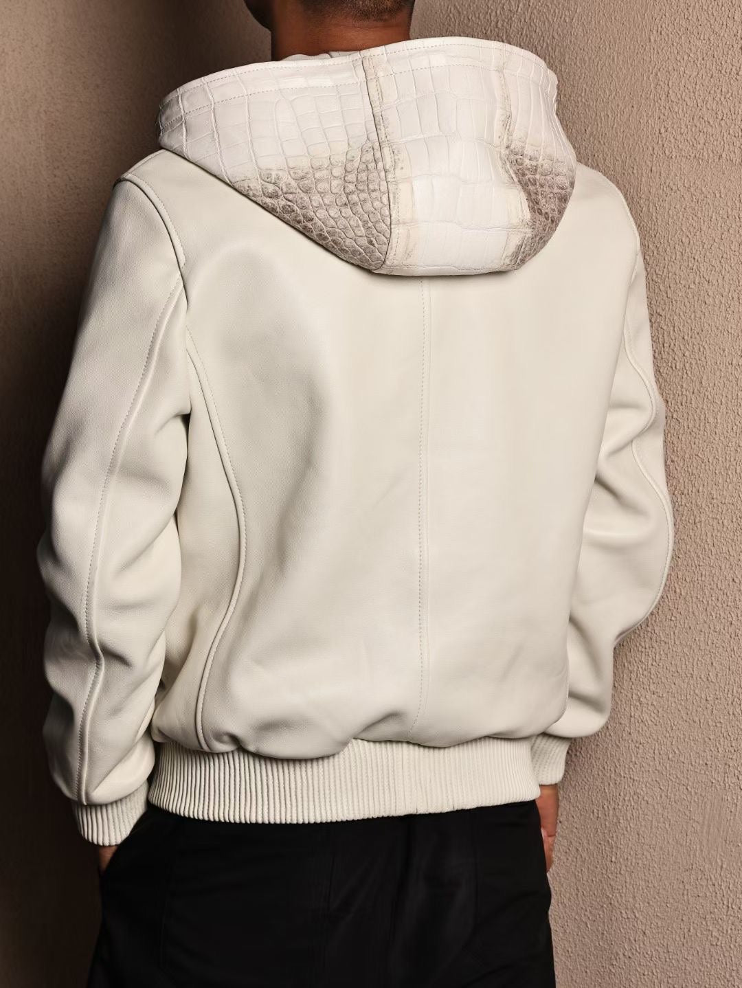 Men's Premium Himalayan Crocodile Skin Leather Hoodie Jacket , Genuine Lambskin Leather Hoodie Himalayan