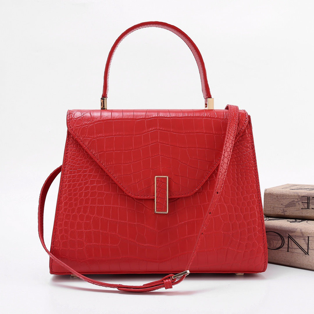 Preorder Genuine Crocodile Skin Leather Top Handle Bags Red