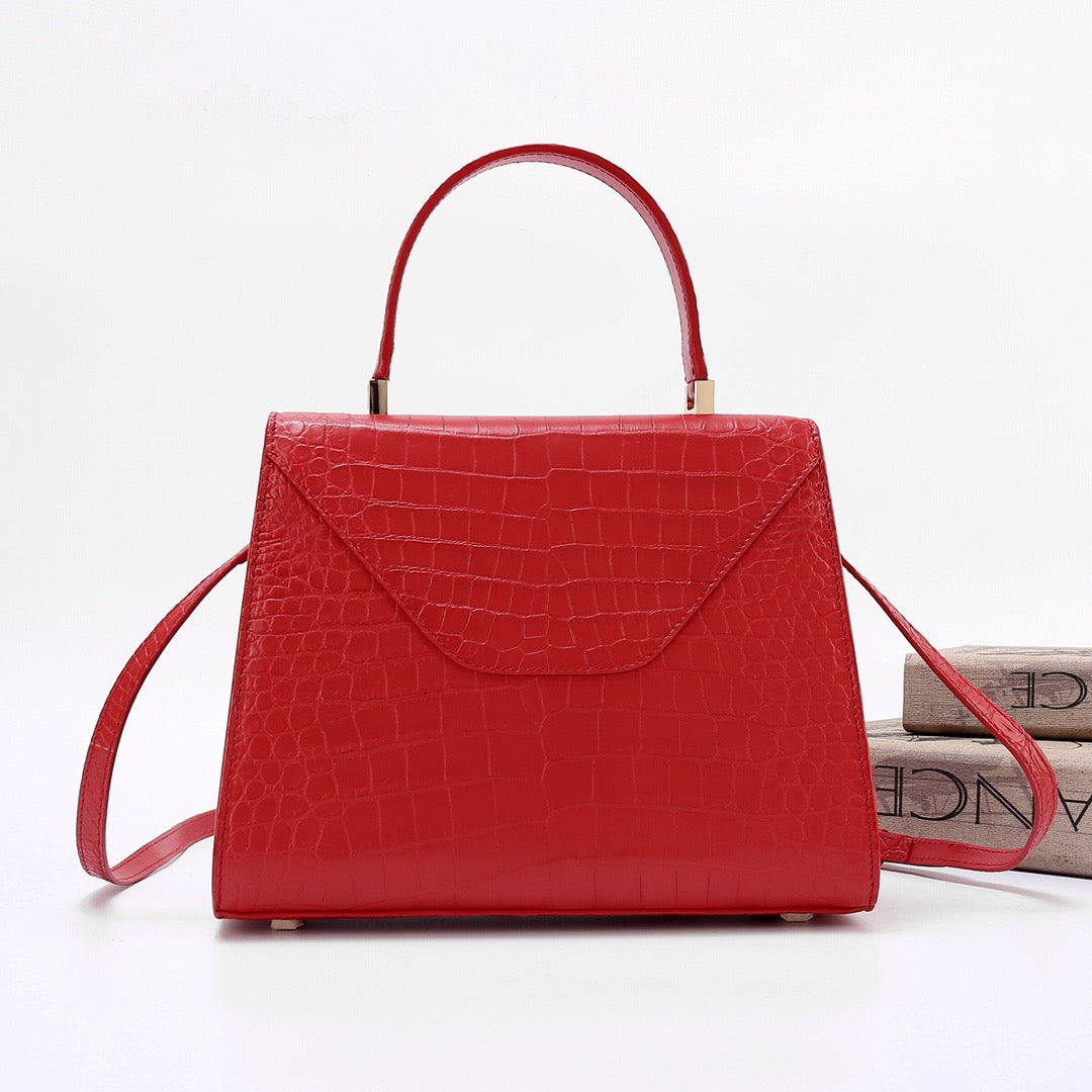 Preorder Genuine Crocodile Skin Leather Top Handle Bags Red