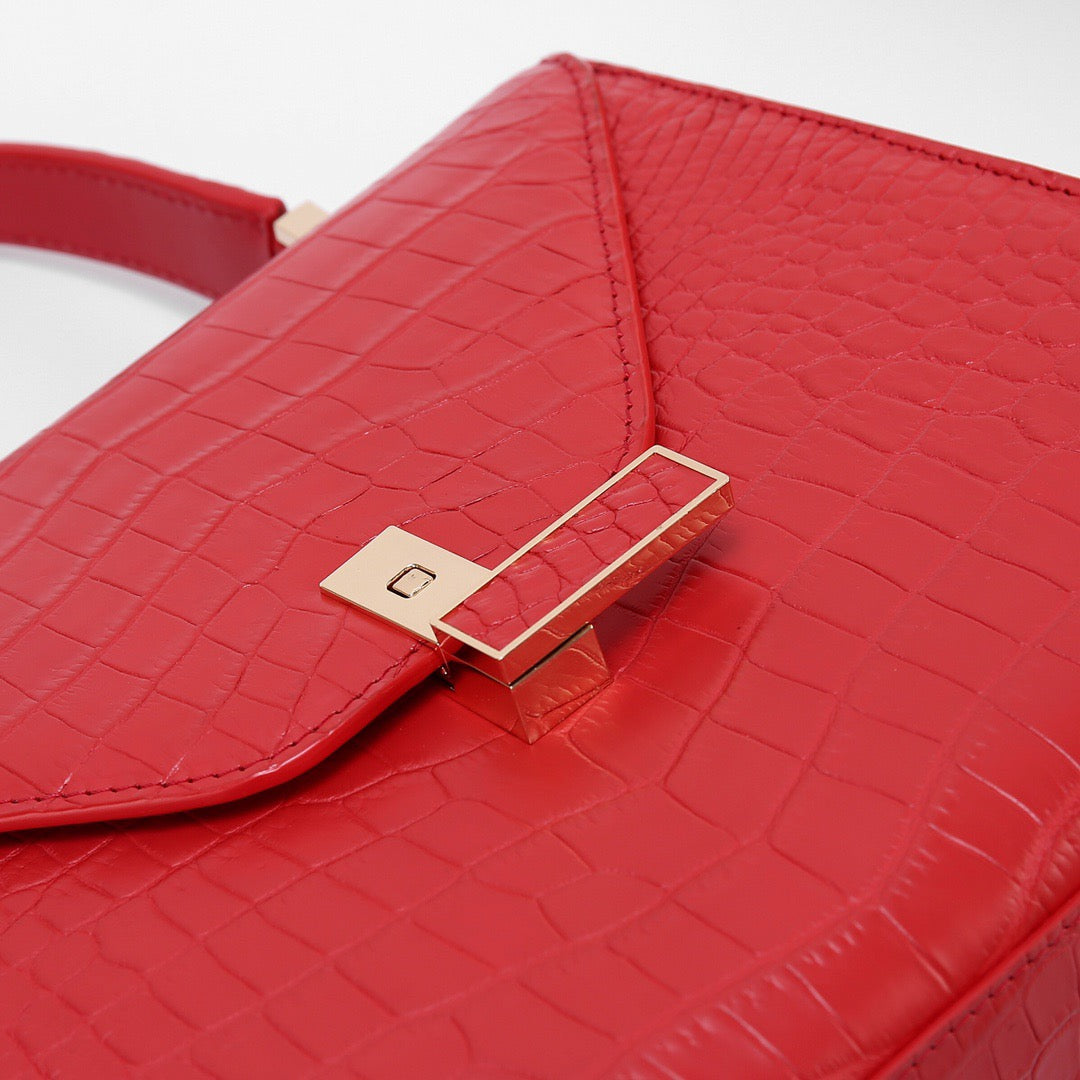 Preorder Genuine Crocodile Skin Leather Top Handle Bags Red