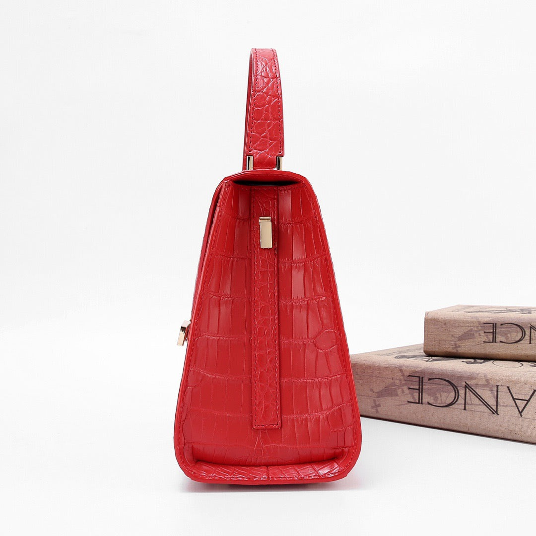 Preorder Genuine Crocodile Skin Leather Top Handle Bags Red