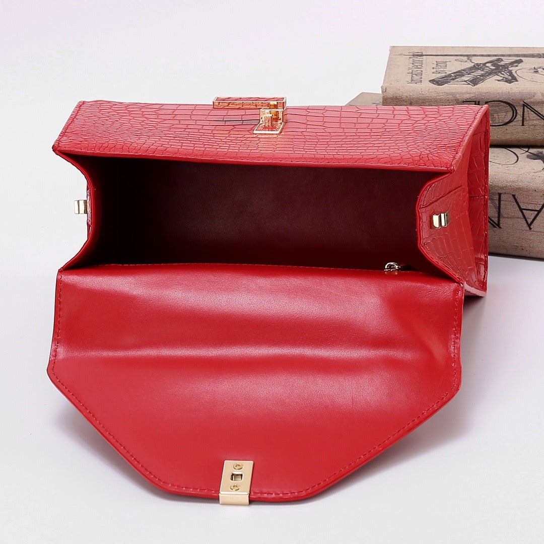 Preorder Genuine Crocodile Skin Leather Top Handle Bags Red