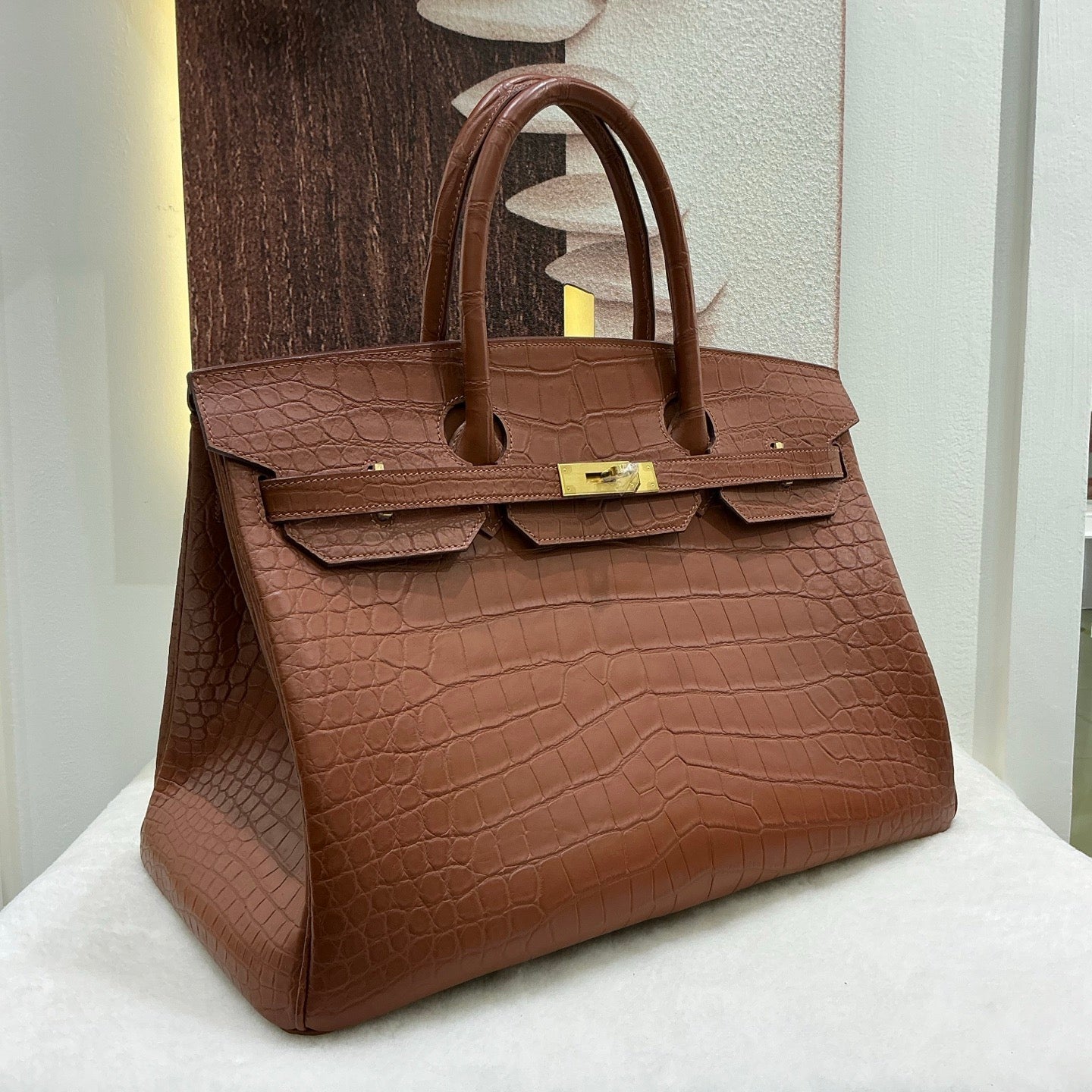 Preorder Genuine Matt Crocodile Skin Leather 40cm Business Top Handle Handbags Office Bags Dark Grey