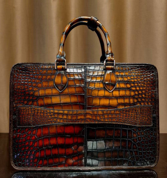 Preorder  Men's Vintage Brown White Color Smooth Briefcase With Carry on Duffel Bag Trolley Sleeve 38505