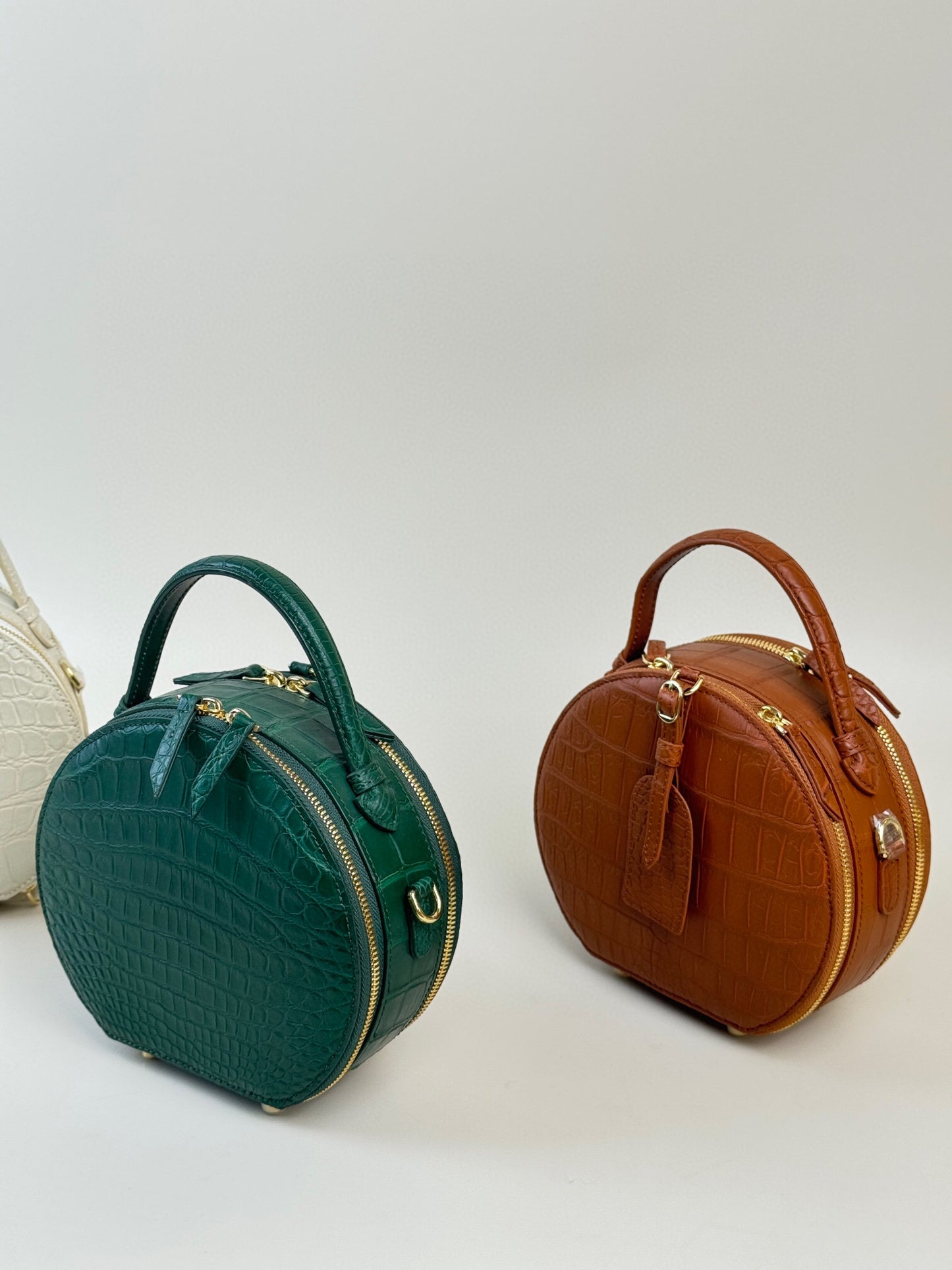 Womens Crocodile Leather Handle Bag , Crocodile Skin Leather Round Circle Apple Bag