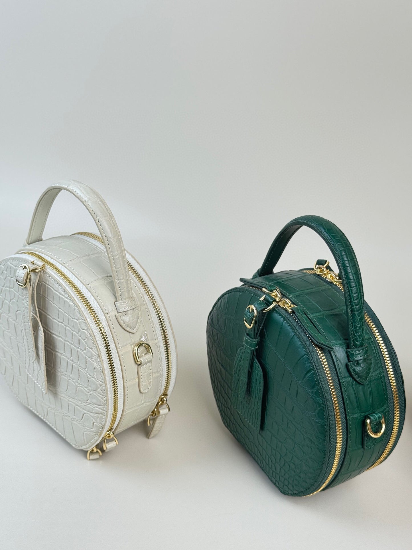 Womens Crocodile Leather Handle Bag , Crocodile Skin Leather Round Circle Apple Bag