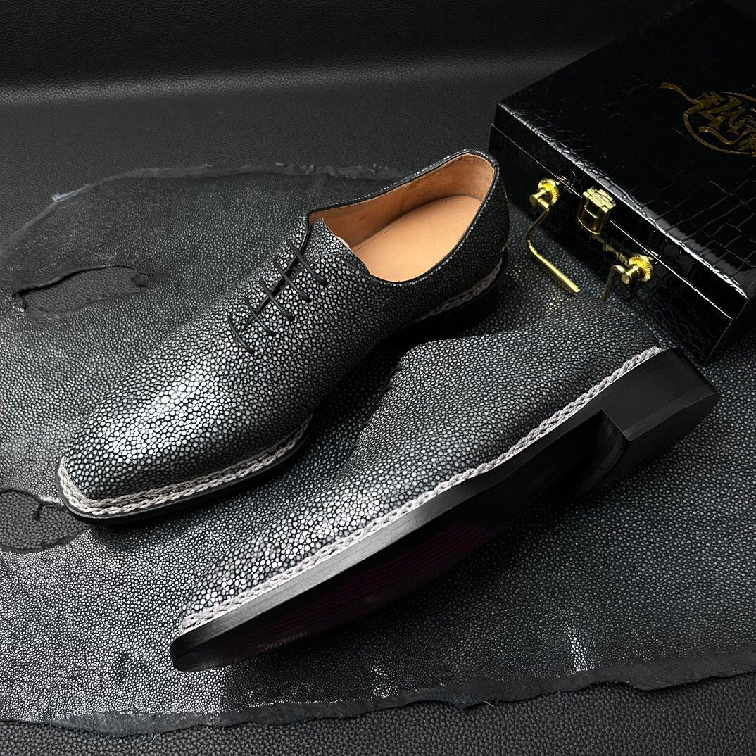 Genuine Pearl Stingray Leather Norwegian  Sewn Goodyear Fiddleback Sole  Lace Up Dress Shoes