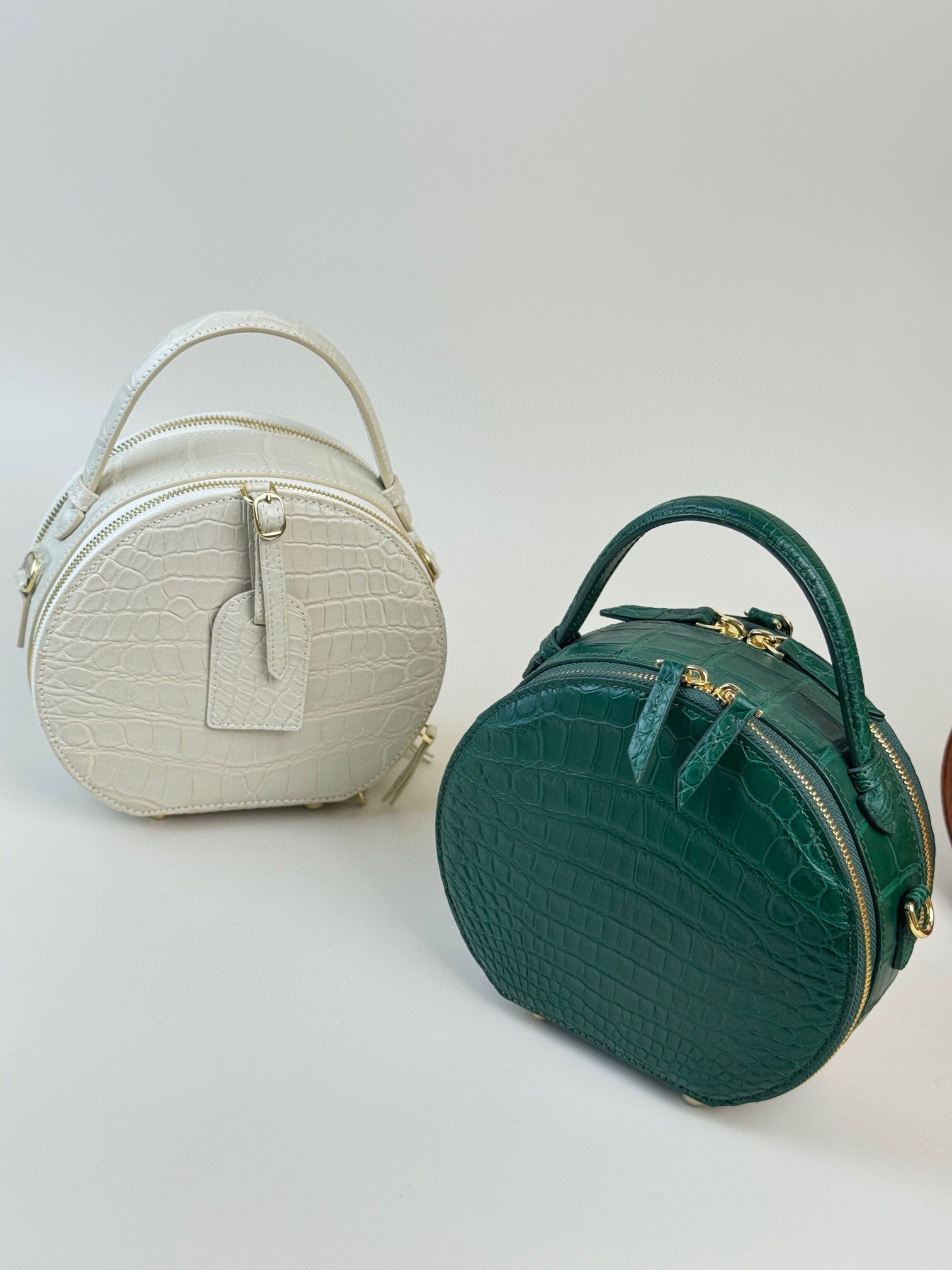 Womens Crocodile Leather Handle Bag , Crocodile Skin Leather Round Circle Apple Bag