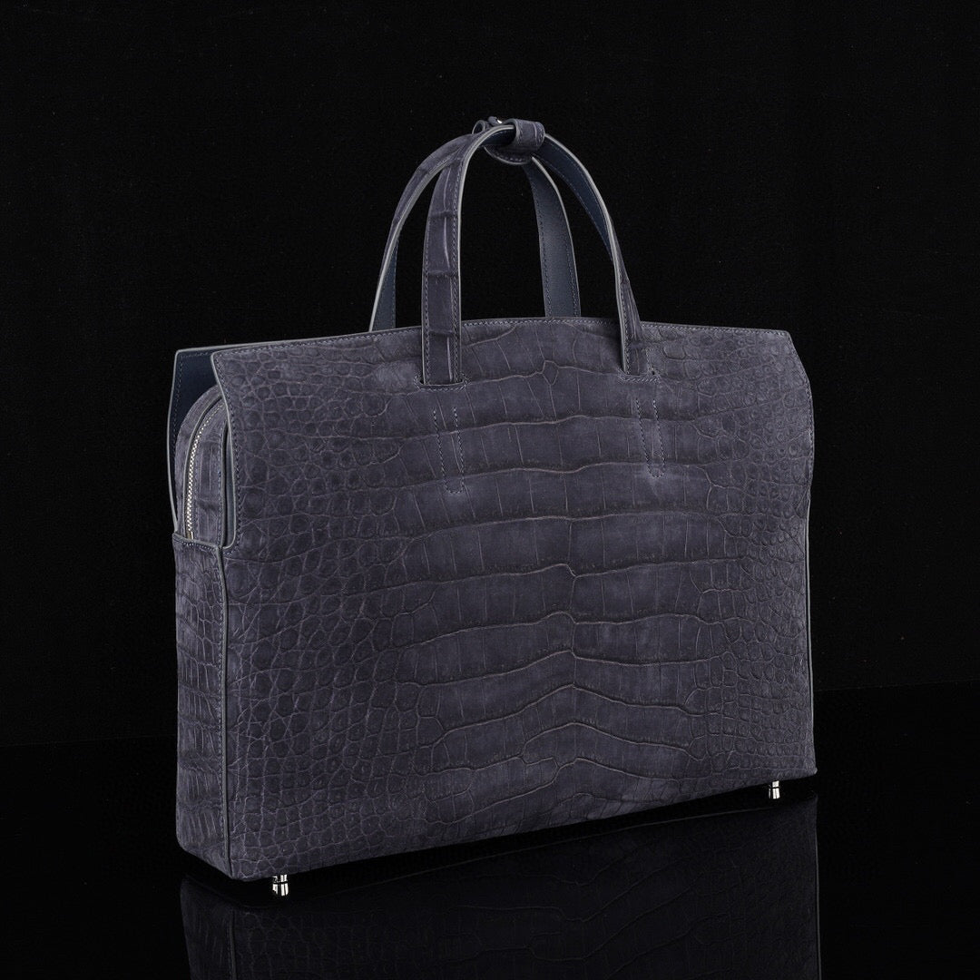 Sanded Genuine Crocodile Skin Leather Top Handle Tote Duffel Bag Large