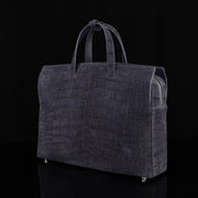 Sanded Genuine Crocodile Skin Leather Top Handle Tote Duffel Bag Large
