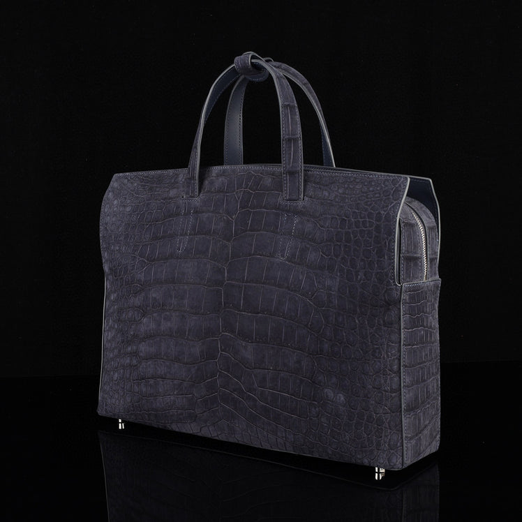 Sanded Genuine Crocodile Skin Leather Top Handle Tote Duffel Bag Large