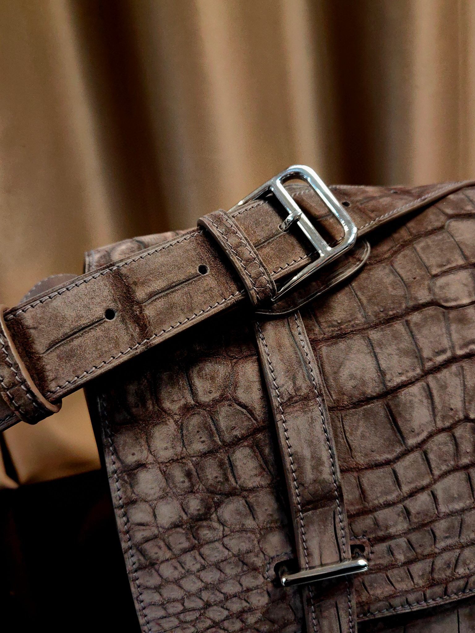 Nubuck Crocodile Skin Leather Postman Messenger Bag