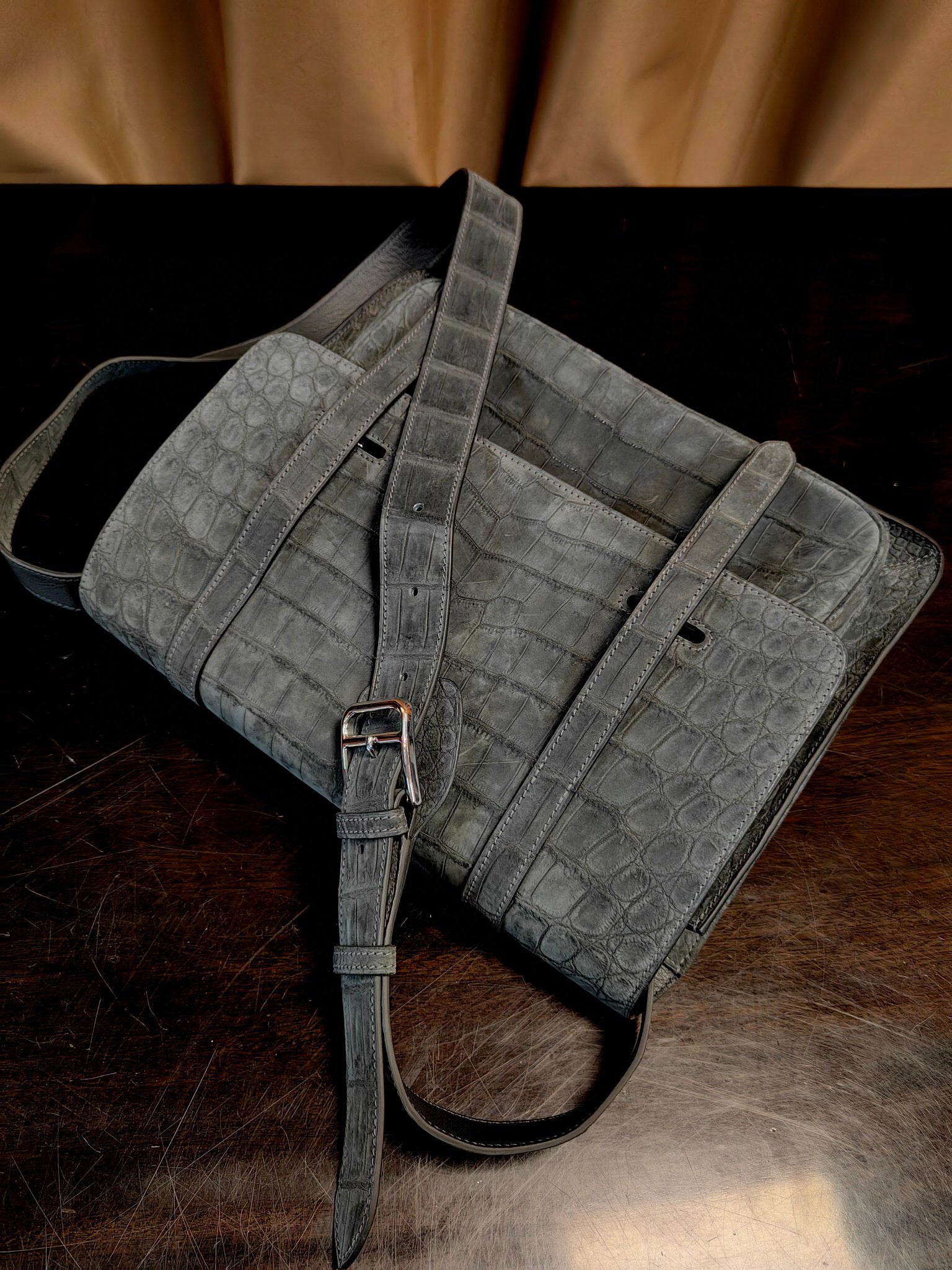 Nubuck Crocodile Skin Leather Postman Messenger Bag