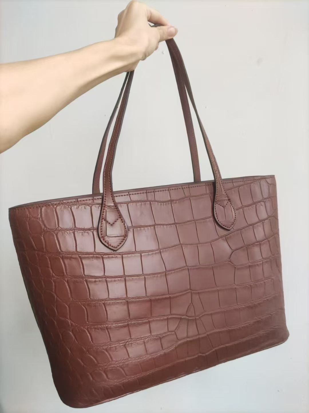 Womens Genuine Crocodile Skin Leather Large Shopper Tote Bag
