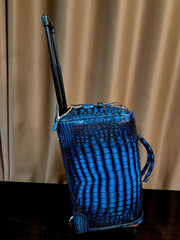 Genuine Crocodile Skin Leather Large Duffel Roller Handle Shoulder Business Travel  Bag Vintage Blue