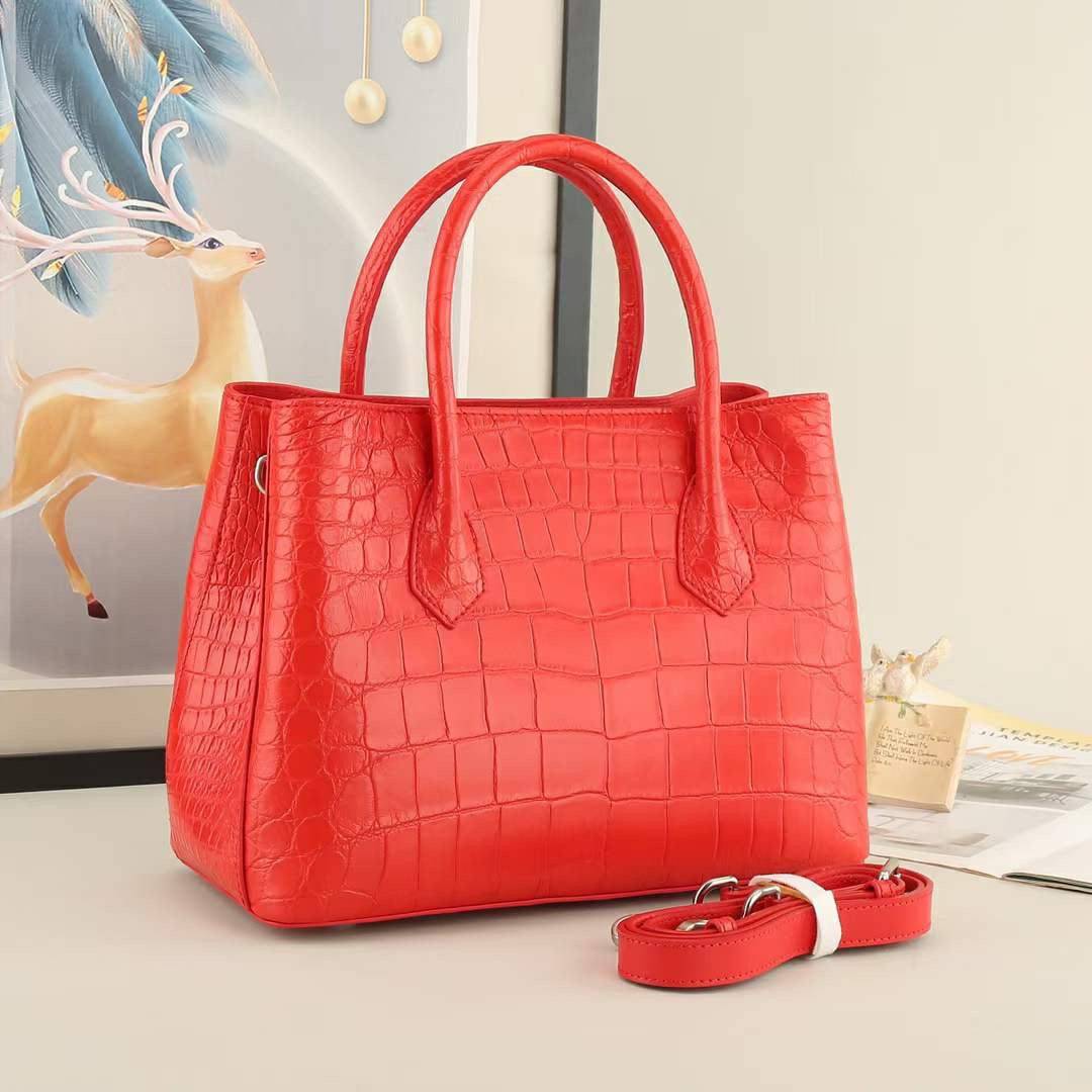 Crocodile Leather Womens Small Top Handle Tote Bag