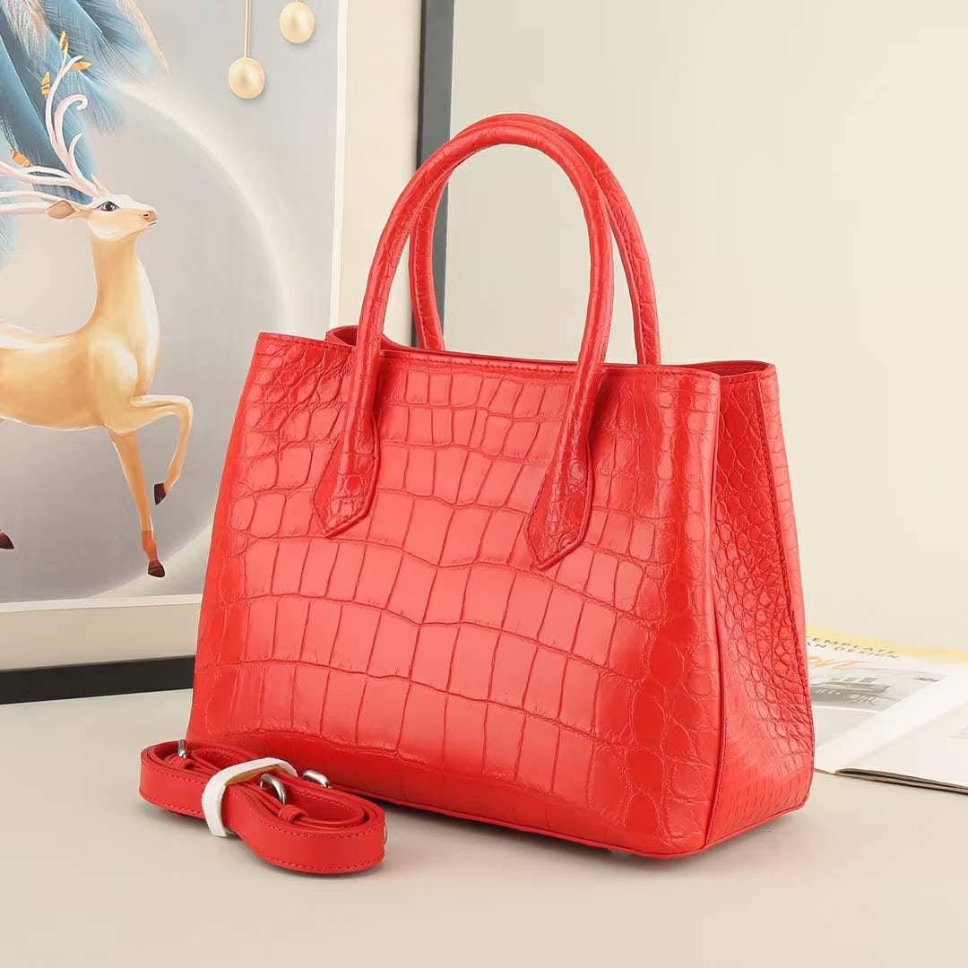 Crocodile Leather Womens Small Top Handle Tote Bag