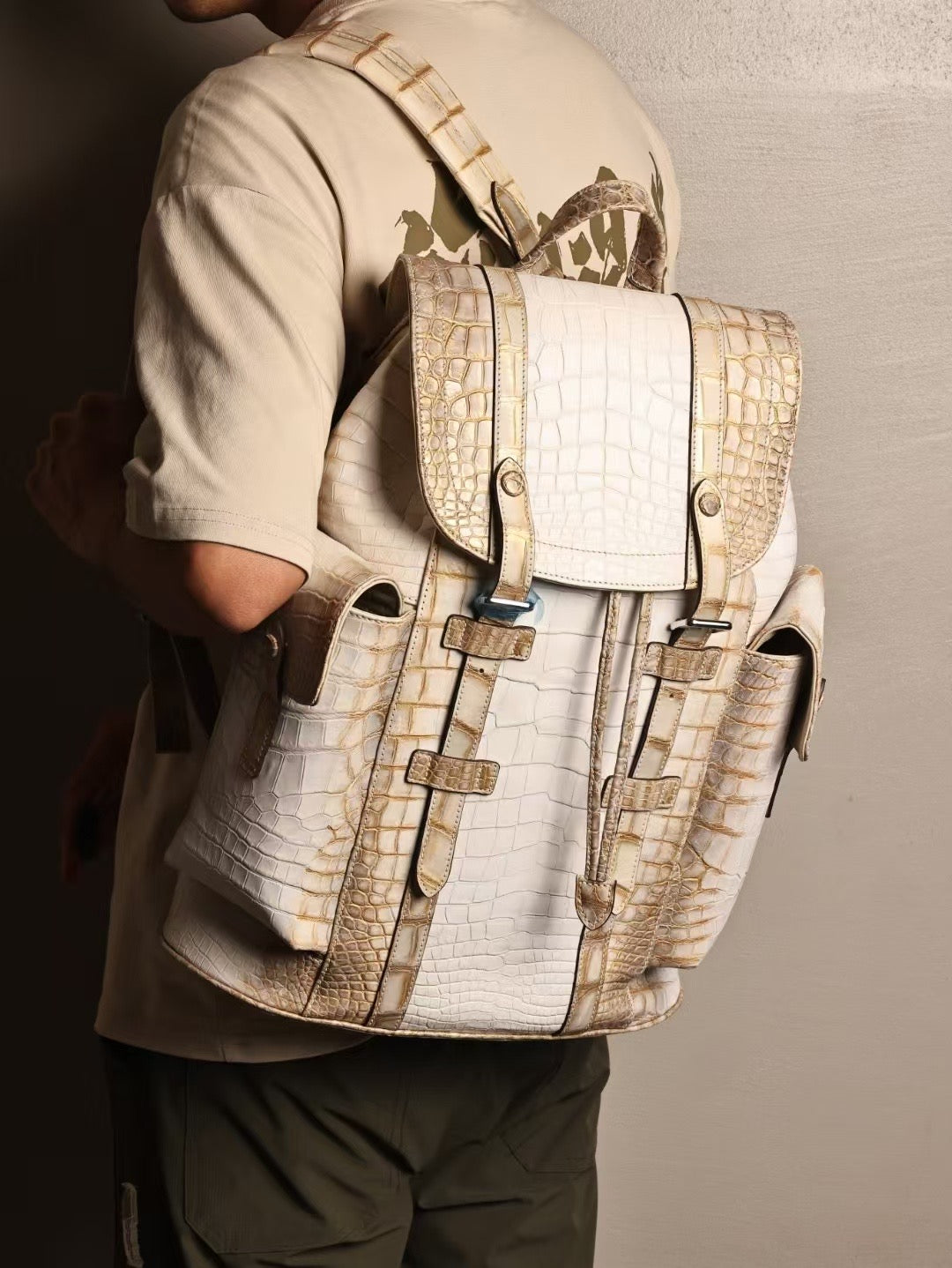 Himalaya White Backpack ,Genuine Crocodile Leather Backpack